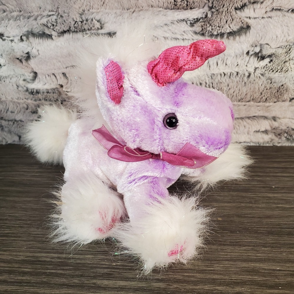 Dan Dee Collectors Plush Purple Unicorn Stuffed Animal 6" White Furry Feet